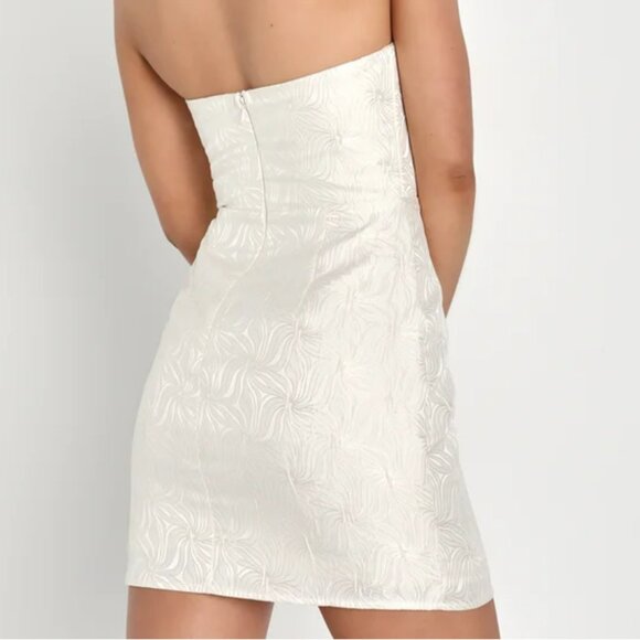 Bubbly Beauty Ivory Jacquard Strapless Bustier Mini Dress - Picture 3 of 4